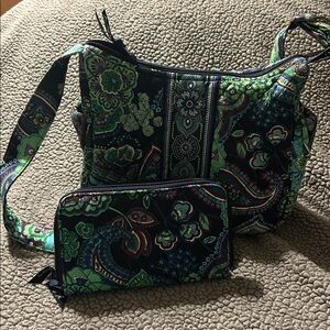 VINTAGE VERA BRADLEY “Blue Rhapsody” shoulder bag and matching clutch wallet.